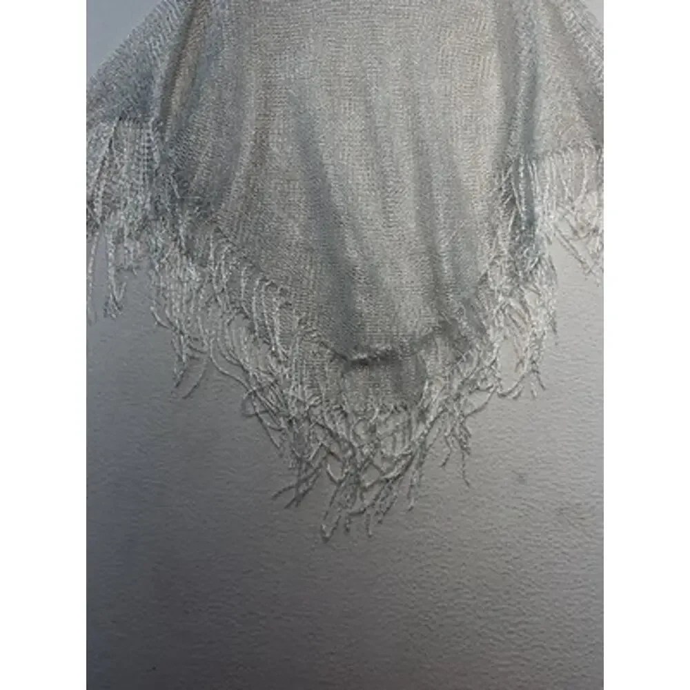 Women Silver white Knit Fringe Shawl Wrap lightweight party glam layering